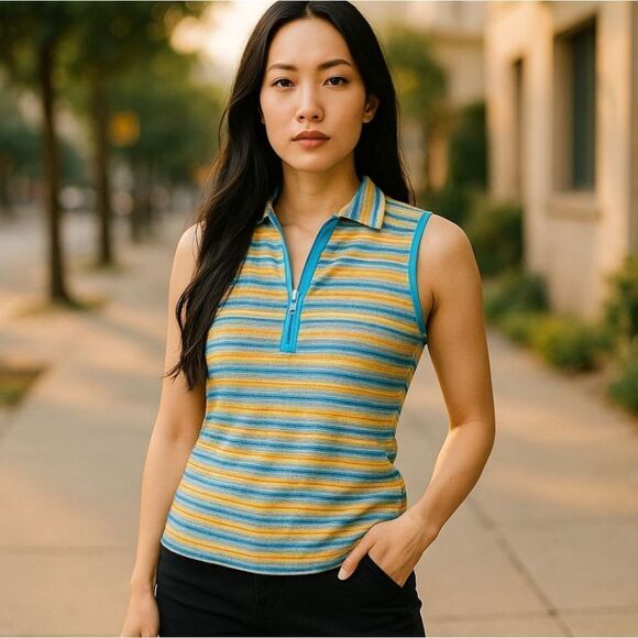 Vintage Etcetera Satin Zipper Front Detail, Rainbow & Metallic Pattern | M - Picture 1 of 8